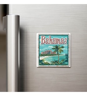 Bahamalar - Posta Pulu Temalı Ülke - Baskılı Buzdolap Magneti Kare - 9x9 cm