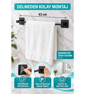43 cm Kendinden Yapışkanlı Siyah Çubuk Havluluk