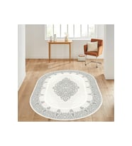 Eliana Home Baskılı, Yıkanabilir Kaymaz Taban Oval Halı LNA7080 100x150 cm (Gri)