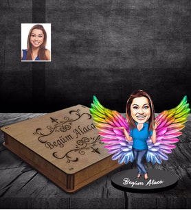 Kişiye Özel Melek Anne Tasarımlı Karikatür Ahşap Biblo Kutulu Model-2
