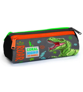 Coral High Gri Yeşil T-Rex Üç Bölmeli Kalem Çantası -Erkek Çocuk