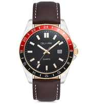 QUARK Qc-420Bl-2A4 METAL KASA DERİ KORDON TAKVİMLİ ERKEK KOL SAATİ (Gümüş)