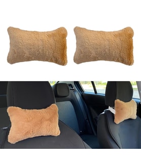 Yumuşak Peluşlu Ortopedik Araba Seyahat Boyun Yastığı 2'li Kahverengi