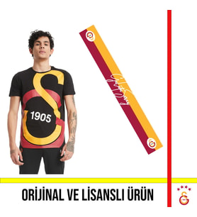Galatasaray Lisanslı Siyah Büyük Logolu T-Shirt ve Galatasaray Yazılı Şal Atkı