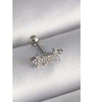 316L Çelik Gümüş Renk Zirkon Taşlı Yonca Tragus Piercing