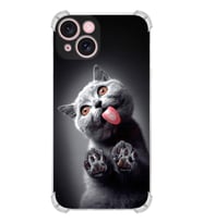 PrintiFy Apple iPhone 15 Plus Kedi 2 Şeffaf Köşe ve Kamera Korumalı Korumalı Antişok Kılıf