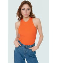 Kadın Bisiklet Yaka Fitted Viskoz Bluz Rahat Yazlık Günlük Modern Stil Özel Tasarım (Turuncu)