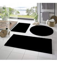 Carpet 3'lü Banyo Halısı Peluş Post Halı Klozet Takımı Siyah 50x90/50x60/50x50 (Yuvarlak)