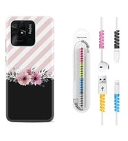 Xiaomi Redmi Note 7 8 9 Pro 10 2022 10 Pro 10S Kılıf Kablo Koruma Spiral Silikon Strip Pink Flowers 1396