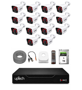 UPTECH 14 Kameralı Güvenlik Kamera Seti 2MP 1080P Full HD 6 Atom LED Gece Görüşlü 1 TB HDD 5525