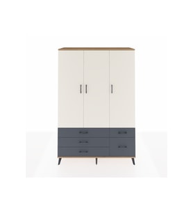 Hyperion Dolap 5 Raflı 5 Çekmeceli Tek Askılı 132x44x195 Çam-Aytaşı/Antrasit