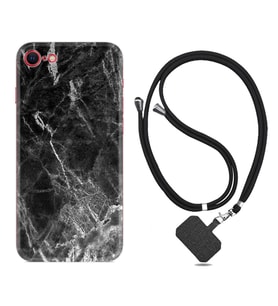 Apple iPhone 5 6 7 8 Plus Se XR Kılıf Boyun Askılı Silikon Kara Mermer 1375
