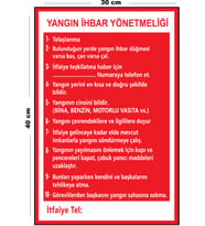 Metal Yangın İhbar Yönetmenliği 30 cm x 40 cm A3 Büyüklüğünde Uyarı Levhası Yönlendirme Tabelası