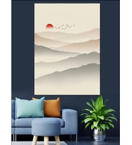 Minimalist Dağ Ve Güneş Manzarası Dekoratif Kanvas - Mdf Ahşap Tablo