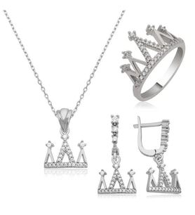 Gümüş Kraliçe Tacı Bayan Set