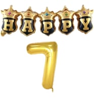Gold Taçlı Birleşik Happy 7 Yaş Folyo Balon Set