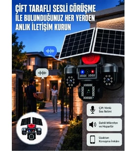 LED Projektörlü Sirenli Güneş Enerjili Akıllı Güvenlik Kamerası