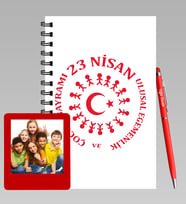 23 Nisan Tasarımlı Kişiye Özel Ahşap Defter Kalem &  Instagram Çerçeve Hediye Seti