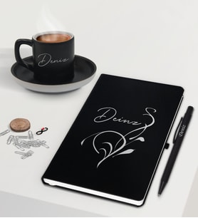 BK Gift Kişiye Özel İsimli Siyah Defter Kalem ve Türk Kahvesi Fincanı Hediye Seti-6, Arkadaşa Hediye, Sevgiliye Hediye, Yeni İş Hediyesi