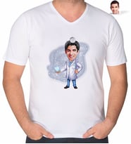 BK Gift Kişiye Özel Erkek Diş Hekimi Karikatürlü V Yaka Tişört-3 (Beyaz)