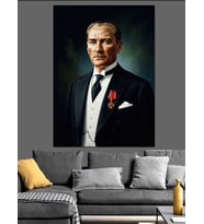 Takım Elbiseli Atatürk Portresi Dekoratif Kanvas - Mdf Ahşap Tablo