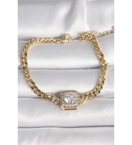 Pirinç Gold Renk Kare Zirkon Taşlı Xuping Exclusive VIP Seri Kadın Bileklik 5886