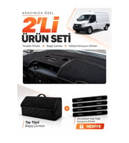 FORD TRANSİT (2007-2012) Uyumlu Torpido Örtüsü + Tay Tüyü Bagaj Çantası + Sticker Seti - Siyah