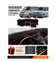 VOLKSWAGEN TRANSPORTER T5 ÇİFT KAPAKLI (2003-2016) Uyumlu Torpido Örtüsü Torpido Kılıfı - Siyah Kırmızı