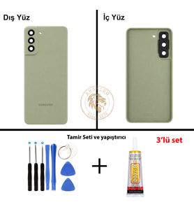 Samsung S21 Fe Yeşil Arka Pil Kapağı Batarya Kapağı Lazer Kesim + Yapıştırıcı ve Vida Seti