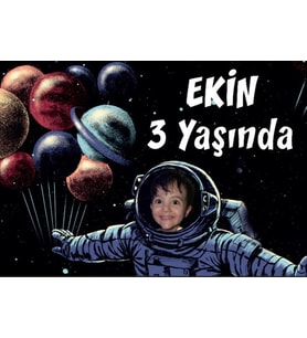 Astronot ve Gezegenler Temalı Doğum Günü Afişi 35X50 cm