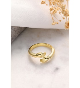925 Ayar Gümüş Sarılan Eller Yüzük - Gold
