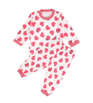 Kız Bebek Ekru Fuşya Kalp Desenli Pijama Takımı