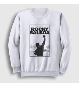 Presmono Unisex Beyaz Over Film Rocky Sweatshirt 250211tt