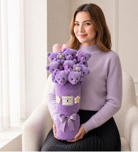 Premium Pembe Peluş Ayıcık Kalp Yastıklı Peluş Vazo Tasarımlı Buket