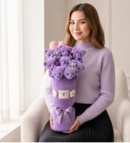 Premium Pembe Peluş Ayıcık Kalp Yastıklı Peluş Vazo Tasarımlı Buket