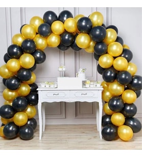 Balon Zinciri - Gold Siyah Balon Süsleme Seti 101 Parça-