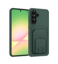 Samsung Galaxy A56 Kılıf Deri Dokulu ve Kartlıklı BiKart TPU Premium Kapak (Koyu Yeşil)