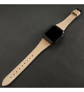 vagave Apple Watch Kadın Klasik Deri Kordon İsme Özel 3-4-5-6-7 / 38-40-41mm (Bej)