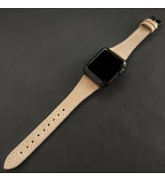 vagave Apple Watch Kadın Klasik Deri Kordon İsme Özel 3-4-5-6-7 / 38-40-41mm (Bej)