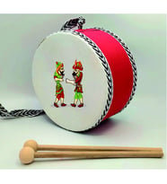 Hacivat Karagöz  Baskılı Deri Oyuncak Çocuk Davulu KIRMIZI  (1-5 YAŞ)