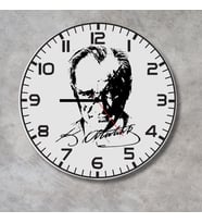 Atatürk Portreli ve İmzalı Metal Duvar Saati - Ofis ve Salon Saati
