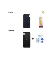 iPhone 11 Siyah Arka Kapak Arka Cam Batarya Kapağı Lazer Kesim Kapak Pil Kapağı + B-7000 Yapıştırıcı + Tamir Seti