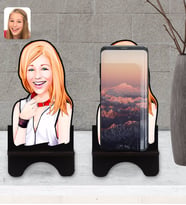 BK Gift Kişiye Özel Kadın Karikatürlü Ahşap Biblo Telefon Standı-35