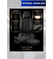 hyundai bayon 2023 Koltuk ve Kılıf uyumlu Minder Yastık Lüks Siyah 2 Minder 2 Yastık