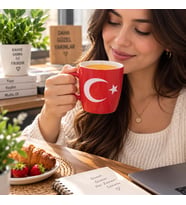 Kupa Bardak 320 ml Porselen Türk Bayrağı Temalı Kırmızı Türkiye Kahve Çay Bardağı