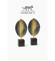Doremcy 2’li Gold Yaprak Biblo 28x12 cm Modern Dekoratif Obje Polyester Döküm (Siyah-Altın)