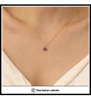 925 Ayar Gümüş Mor Taşlı Minimal Kolye