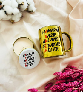 Anne Tasarımlı Kokulu Mum Ve Gold Kupa Set