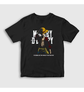 Presmono Unisex Çocuk Siyah King Luffy Anime One Piece T-Shirt 135492tt