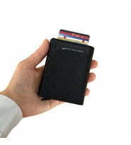Modica Pescol - Hakiki Deri RFID Korumalı Mekanizmalı Kartlık/Cüzdan (Siyah)